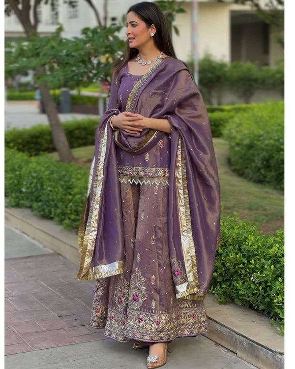 Exquisite Purple Embroidered Set for Celebrations