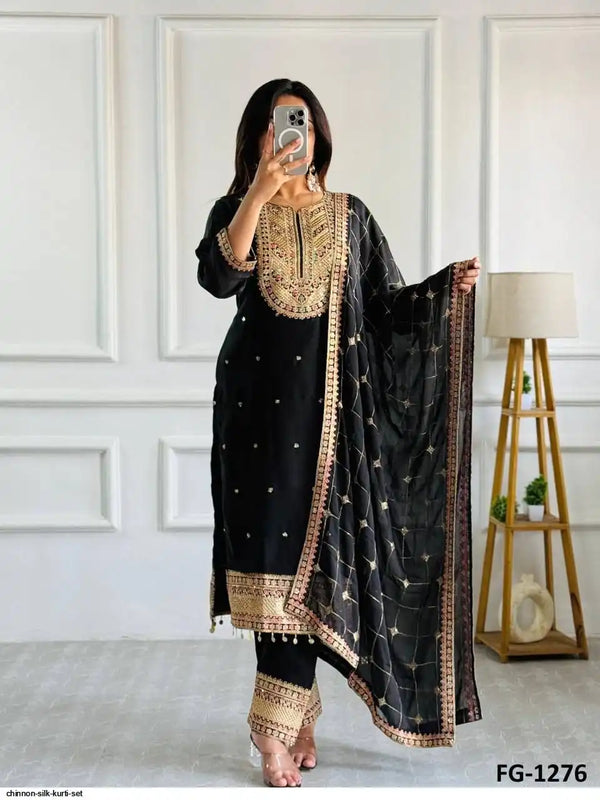 Elegant Black Embroidered Traditional Outfit