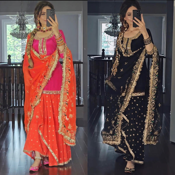 Two Colour Launching New Party Wear Look Top Dhoti Skirt and Dupatta Set